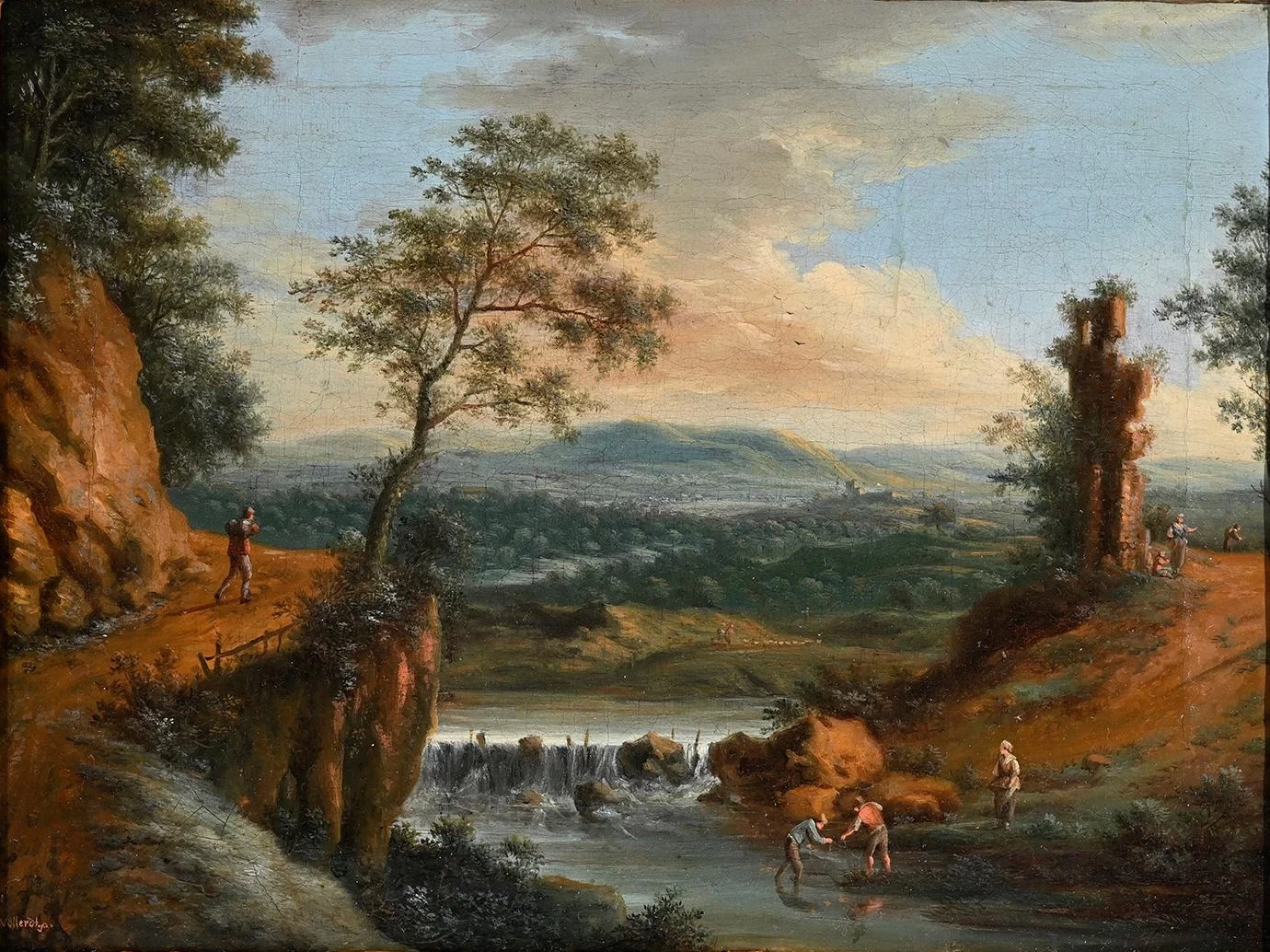 Johann Christian Vollerdt - Paesaggio con rovine e pescatori